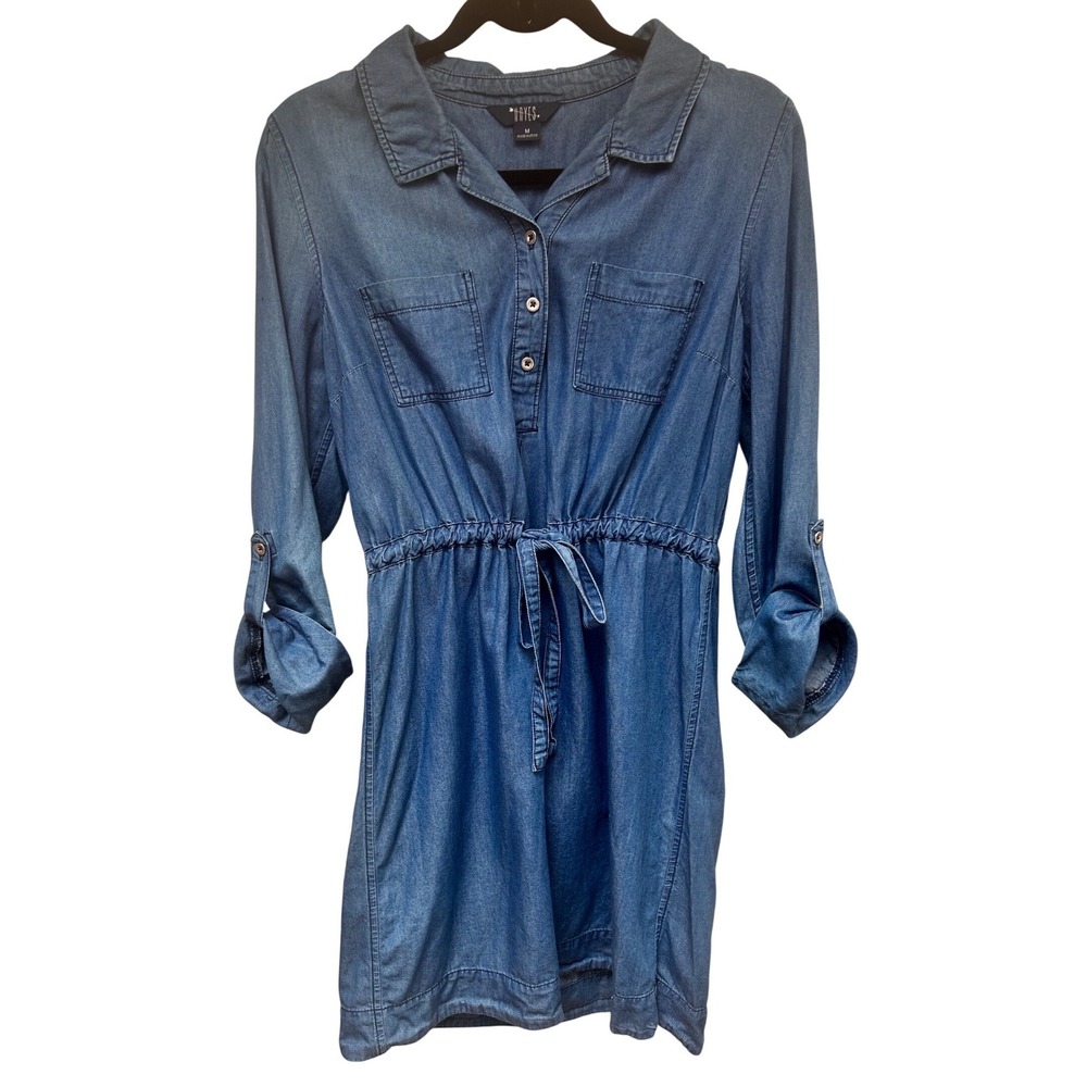 Hayes‎ Women Blue Denim Shirt Dress Medium Wash Button Up Drawstring HD-0002 M